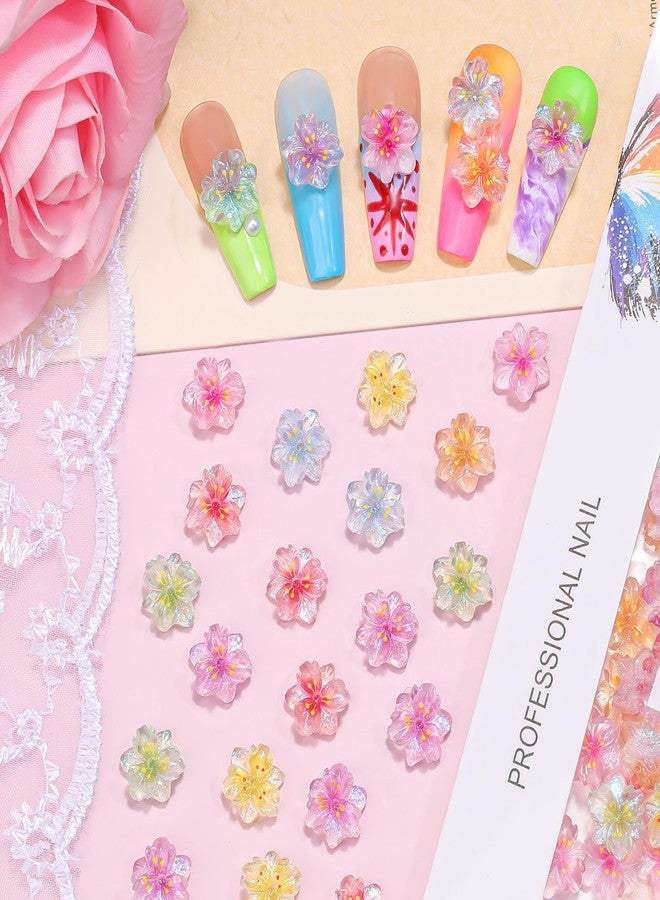 editTime 100pcs 3D Flower Nail Charms, Ice Translucent Flowers for Nails Resin Mixed Colors Flower Nail Gems Diamonds Jewelry Floral Nail Art Charms for Women Manicure Accessories Crafts - Image 2